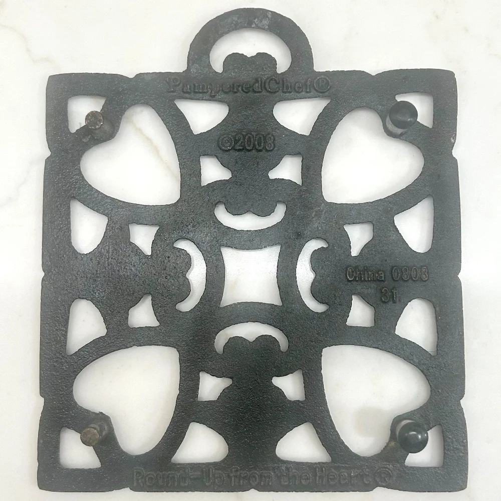 Set of 3 Pampered Chef Cast Iron Trivets - Round Up From the Heart Collection
